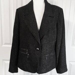 Laura Ashley Black Metallic Shaggy Textured One-Button Blazer Large
